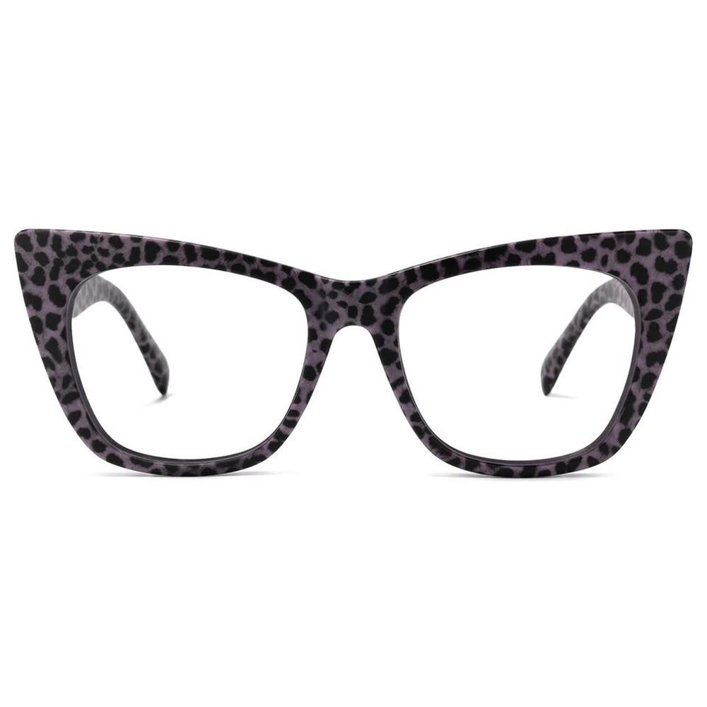 Fuller Cat Eye Purple Leopard TR90 Eyeglasses Frames w/ Clear Lenses